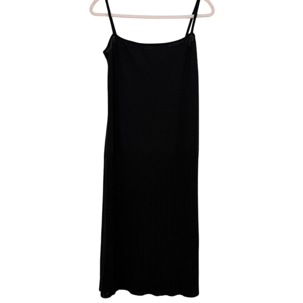 MAX MARA Ribbed Knit Slip Dress Black Virgin Wool Made in Italy Women Size L